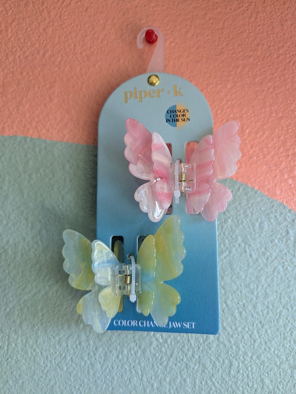 piper·k Color-Changing Butterfly Jaw Clips - Pink & Butter Yellow NIB